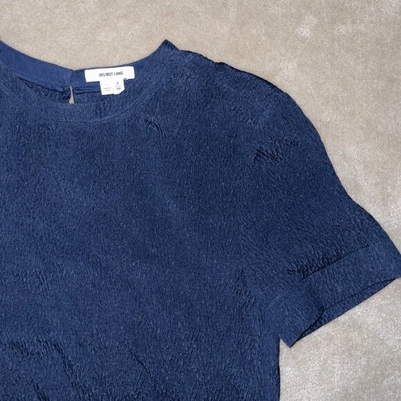 Helmut Lang Navy Textured Silk Short Sleeved Top size S - Picture 2 of 9